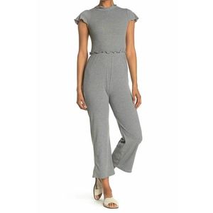 Velvet Torch Women's Ribbed Heather Short Sleeve Cropped Jumpsuit Gray XS, NWT